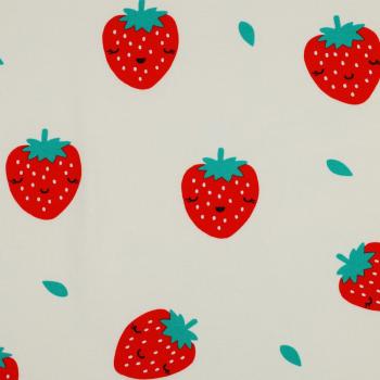 French Terry angeraut Erdbeeren auf Ecru